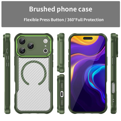 For iPhone 18 Pro Max Carbon Fiber Texture MagSafe Translucent Phone Case - Green - EDA006491726C
