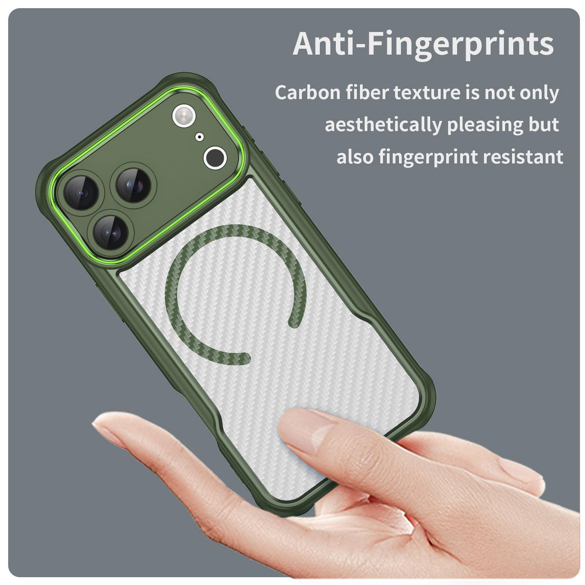 For iPhone 18 Pro Max Carbon Fiber Texture MagSafe Translucent Phone Case - Green - EDA006491726C