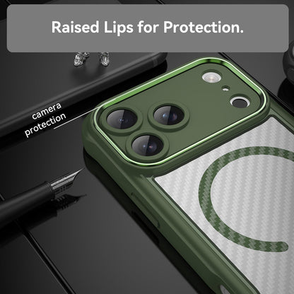 For iPhone 18 Pro Max Carbon Fiber Texture MagSafe Translucent Phone Case - Green - EDA006491726C