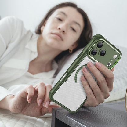 For iPhone 18 Pro Max Carbon Fiber Texture MagSafe Translucent Phone Case - Green - EDA006491726C
