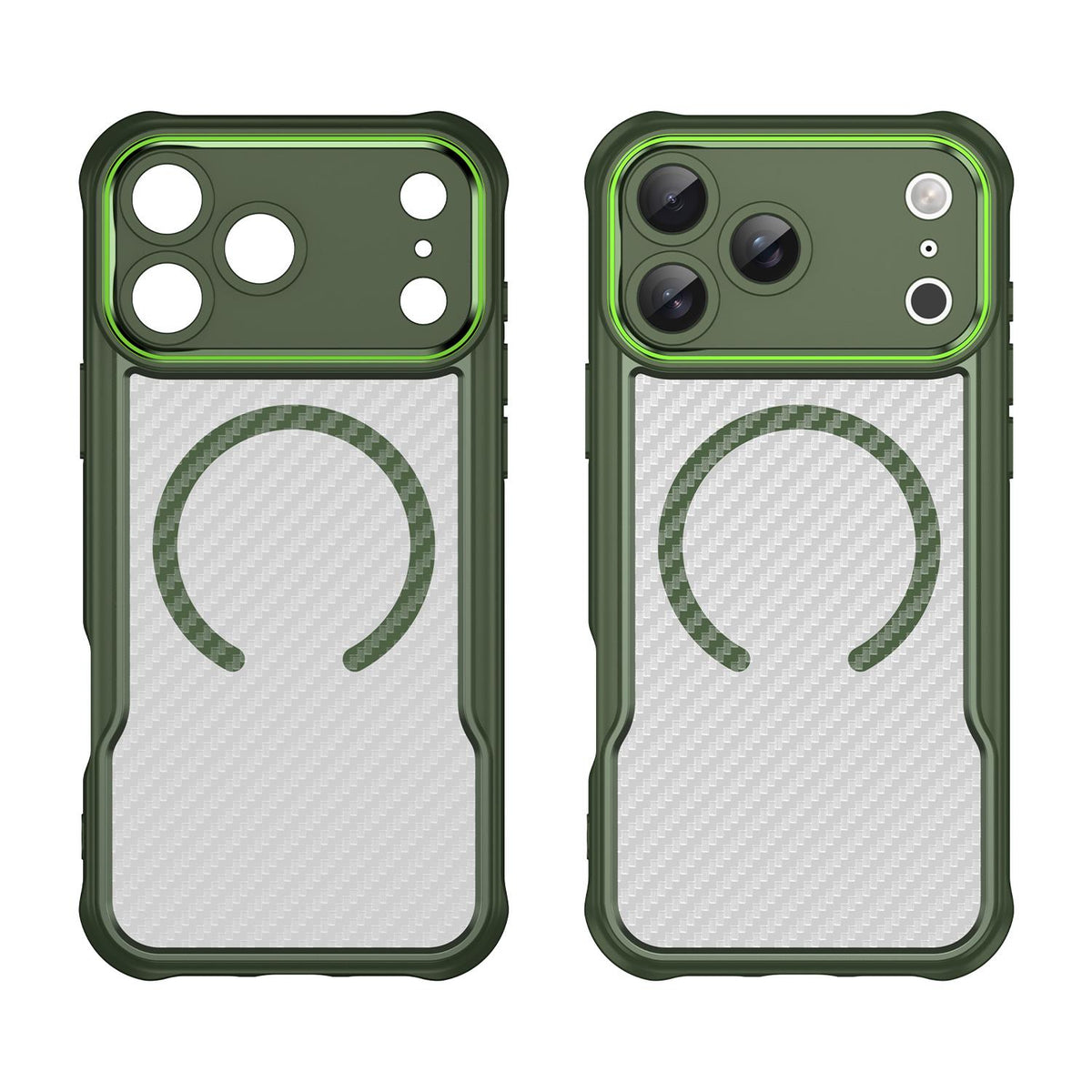 For iPhone 18 Pro Max Carbon Fiber Texture MagSafe Translucent Phone Case - Green - EDA006491726C