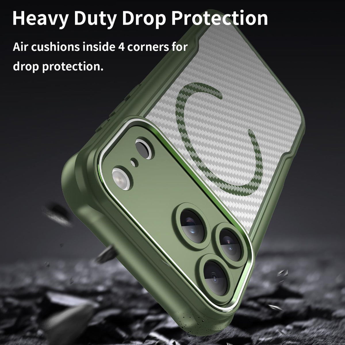 For iPhone 18 Pro Max Carbon Fiber Texture MagSafe Translucent Phone Case - Green - EDA006491726C