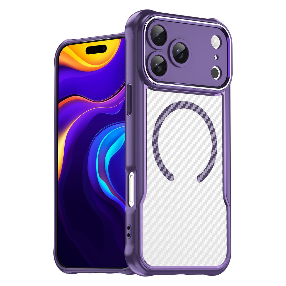 For iPhone 18 Pro Max Carbon Fiber Texture MagSafe Translucent Phone Case - Purple - EDA006491726D
