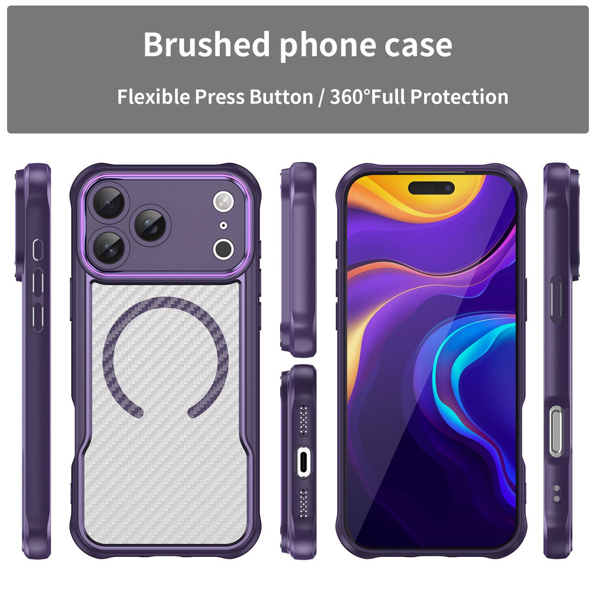 For iPhone 18 Pro Max Carbon Fiber Texture MagSafe Translucent Phone Case - Purple - EDA006491726D