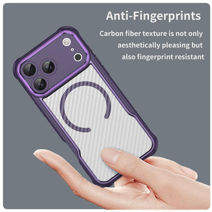 For iPhone 18 Pro Max Carbon Fiber Texture MagSafe Translucent Phone Case - Purple - EDA006491726D