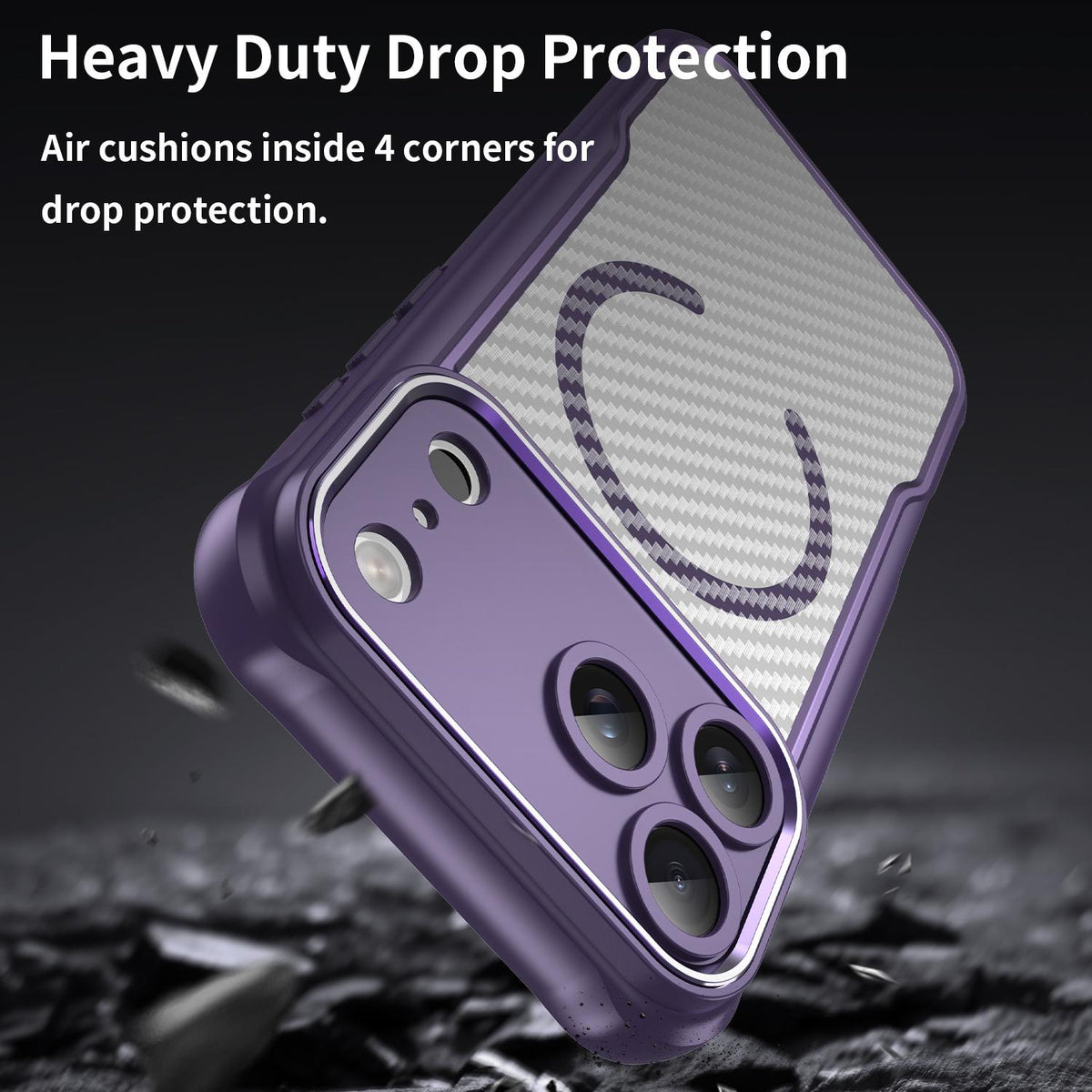 For iPhone 18 Pro Max Carbon Fiber Texture MagSafe Translucent Phone Case - Purple - EDA006491726D
