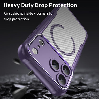 For iPhone 18 Pro Max Carbon Fiber Texture MagSafe Translucent Phone Case - Purple - EDA006491726D