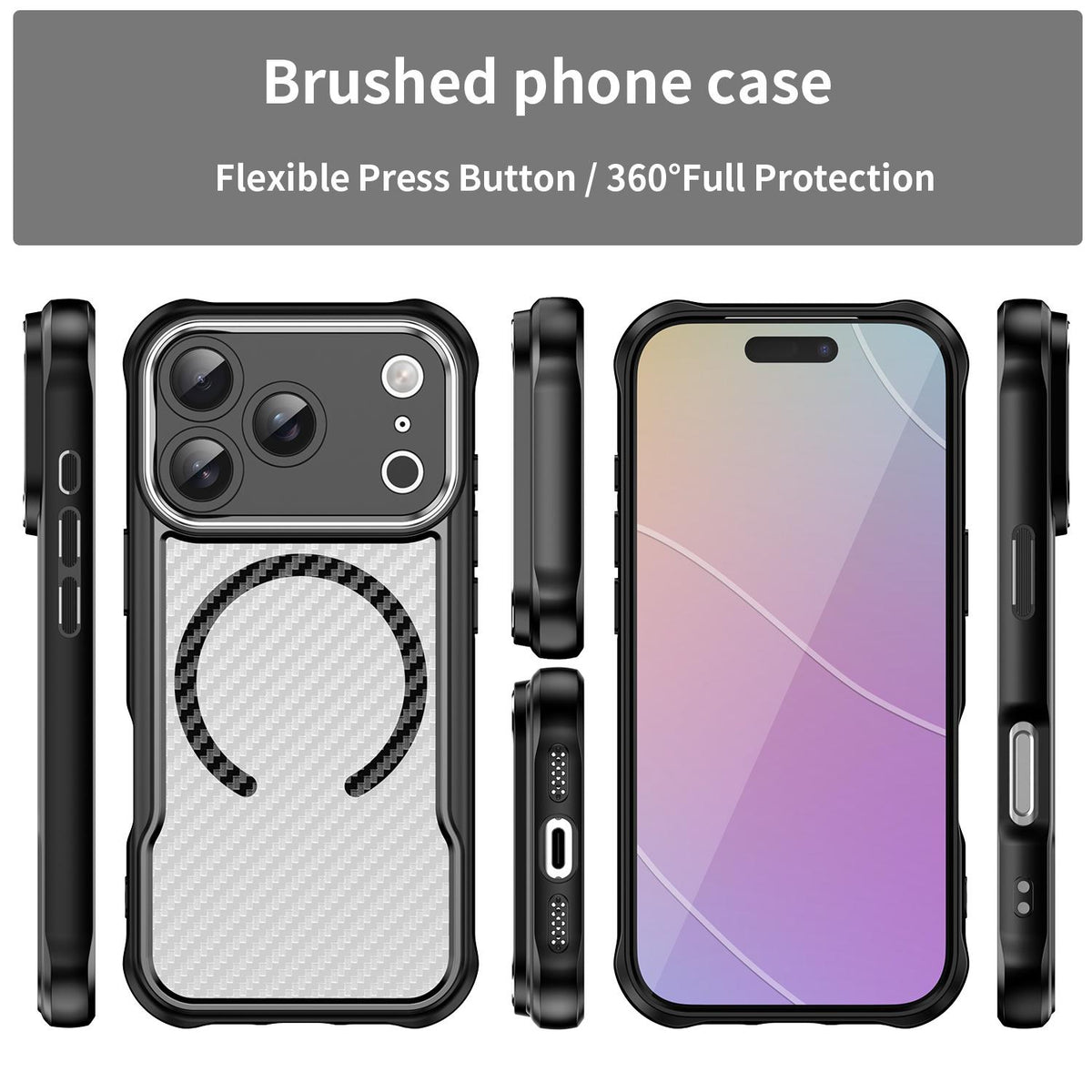 For iPhone 18 Pro Carbon Fiber Texture MagSafe Translucent Phone Case - Black - EDA006491727A