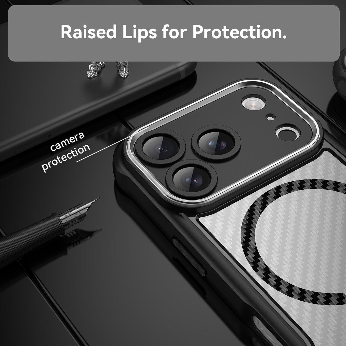 For iPhone 18 Pro Carbon Fiber Texture MagSafe Translucent Phone Case - Black - EDA006491727A