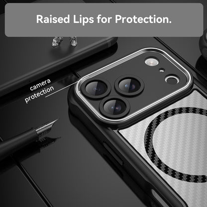 For iPhone 18 Pro Carbon Fiber Texture MagSafe Translucent Phone Case - Black - EDA006491727A