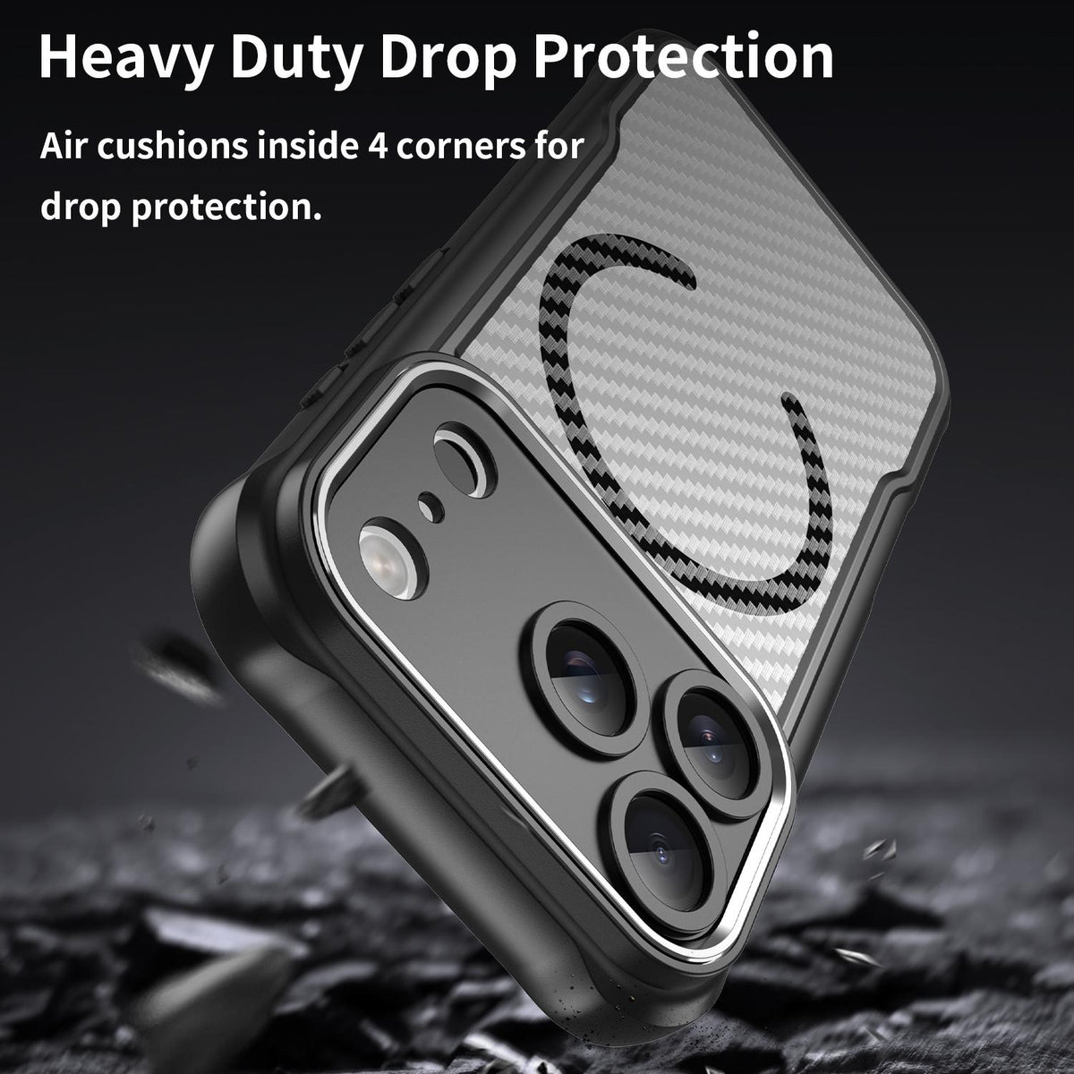 For iPhone 18 Pro Carbon Fiber Texture MagSafe Translucent Phone Case - Black - EDA006491727A