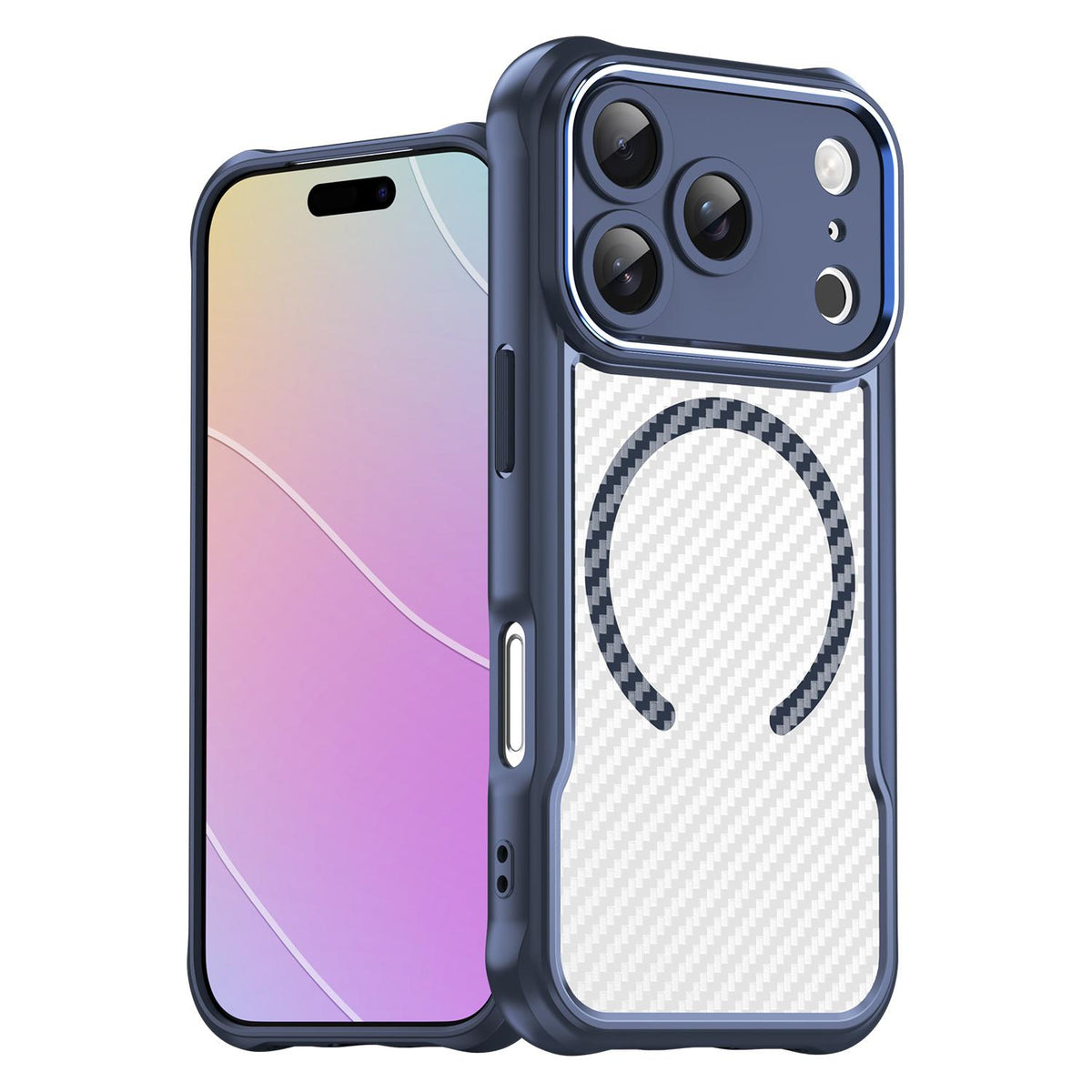 For iPhone 18 Pro Carbon Fiber Texture MagSafe Translucent Phone Case - Blue - EDA006491727B