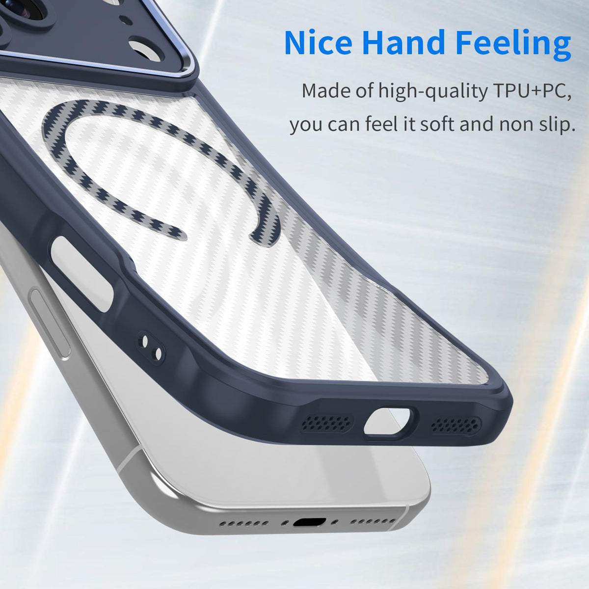 For iPhone 18 Pro Carbon Fiber Texture MagSafe Translucent Phone Case - Blue - EDA006491727B