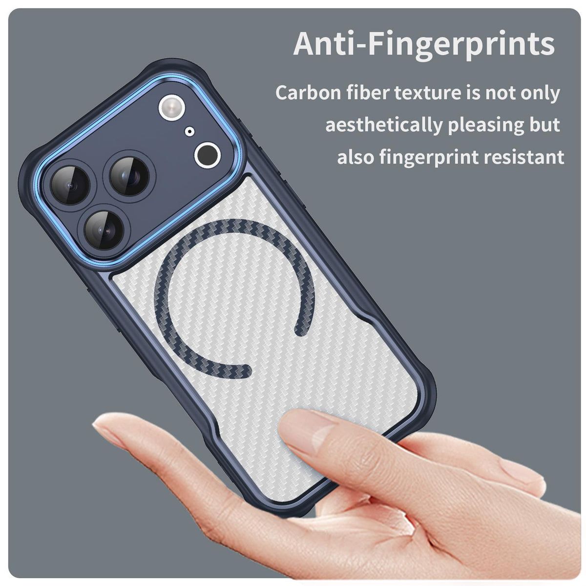For iPhone 18 Pro Carbon Fiber Texture MagSafe Translucent Phone Case - Blue - EDA006491727B