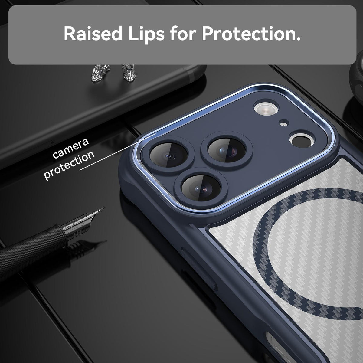 For iPhone 18 Pro Carbon Fiber Texture MagSafe Translucent Phone Case - Blue - EDA006491727B