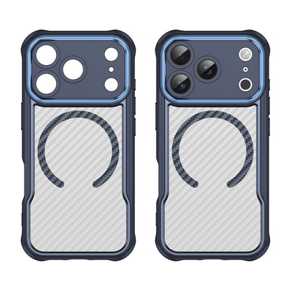 For iPhone 18 Pro Carbon Fiber Texture MagSafe Translucent Phone Case - Blue - EDA006491727B