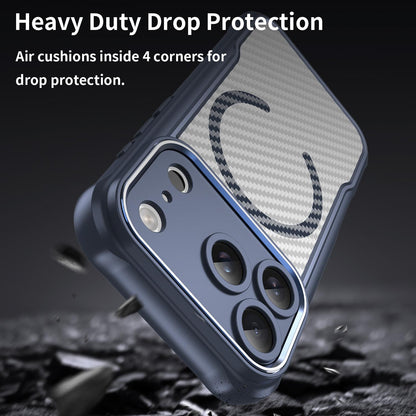 For iPhone 18 Pro Carbon Fiber Texture MagSafe Translucent Phone Case - Blue - EDA006491727B