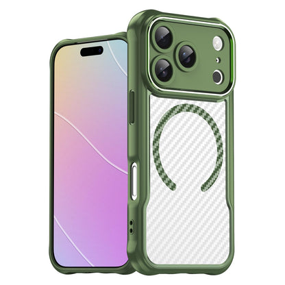 For iPhone 18 Pro Carbon Fiber Texture MagSafe Translucent Phone Case - Green - EDA006491727C