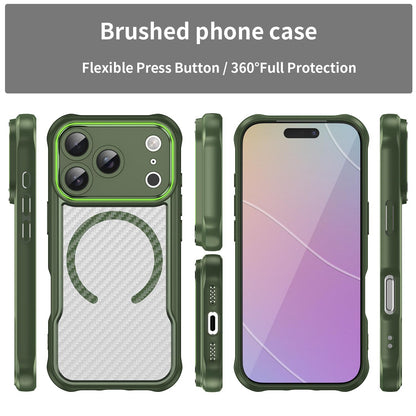 For iPhone 18 Pro Carbon Fiber Texture MagSafe Translucent Phone Case - Green - EDA006491727C