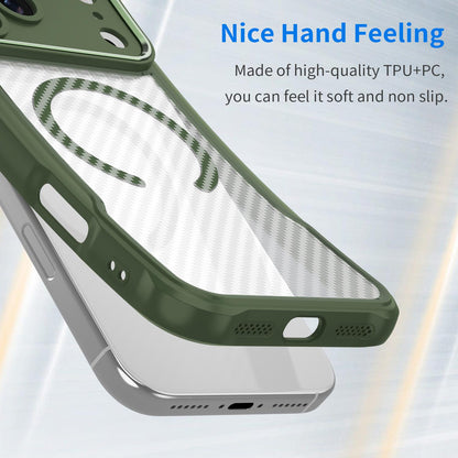 For iPhone 18 Pro Carbon Fiber Texture MagSafe Translucent Phone Case - Green - EDA006491727C