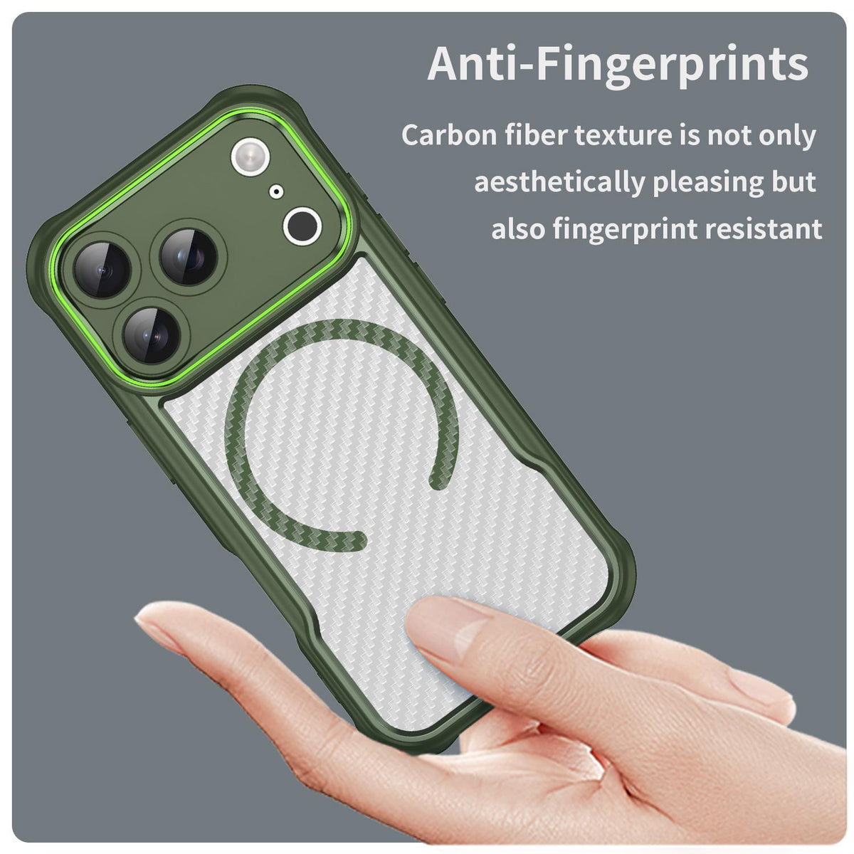 For iPhone 18 Pro Carbon Fiber Texture MagSafe Translucent Phone Case - Green - EDA006491727C
