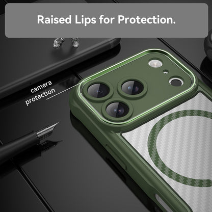 For iPhone 18 Pro Carbon Fiber Texture MagSafe Translucent Phone Case - Green - EDA006491727C