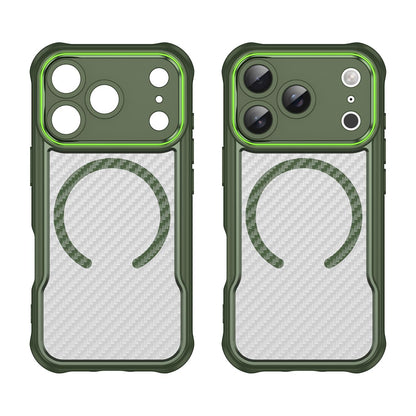 For iPhone 18 Pro Carbon Fiber Texture MagSafe Translucent Phone Case - Green - EDA006491727C