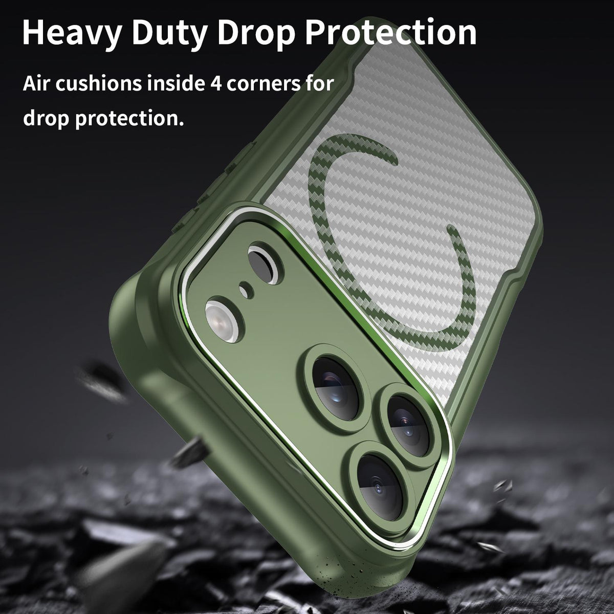 For iPhone 18 Pro Carbon Fiber Texture MagSafe Translucent Phone Case - Green - EDA006491727C