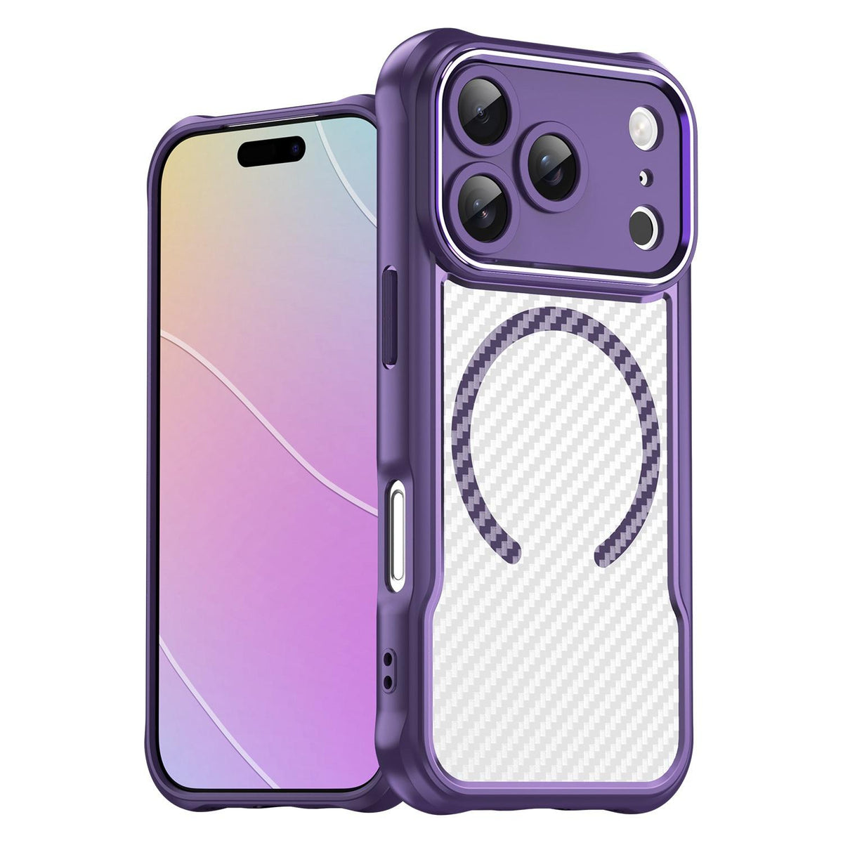 For iPhone 18 Pro Carbon Fiber Texture MagSafe Translucent Phone Case - Purple - EDA006491727D