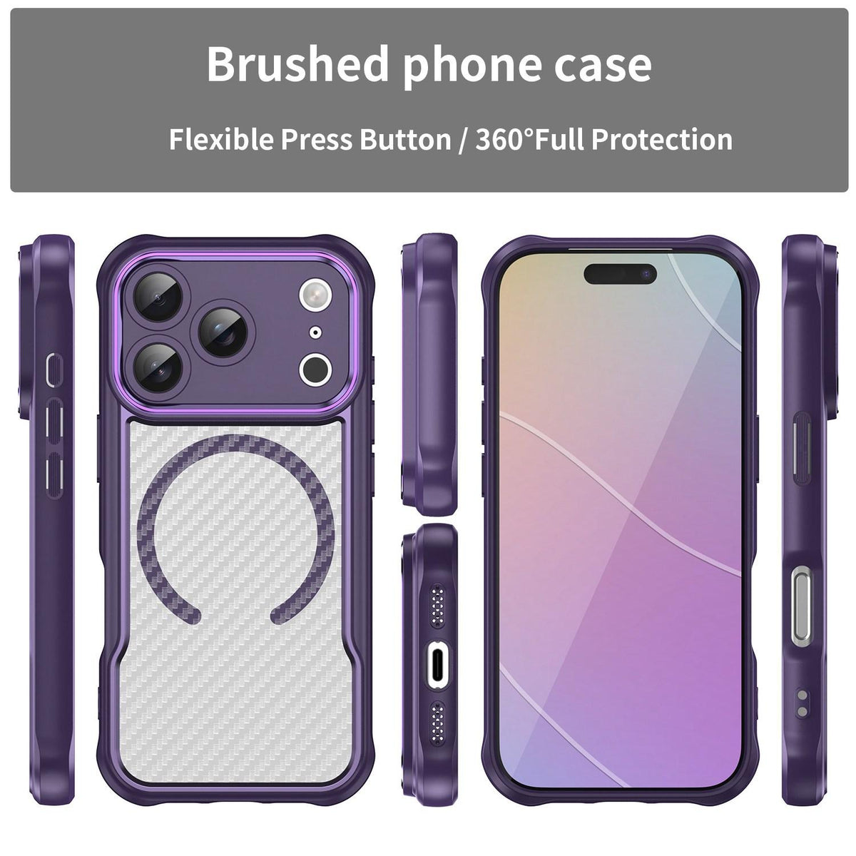 For iPhone 18 Pro Carbon Fiber Texture MagSafe Translucent Phone Case - Purple - EDA006491727D