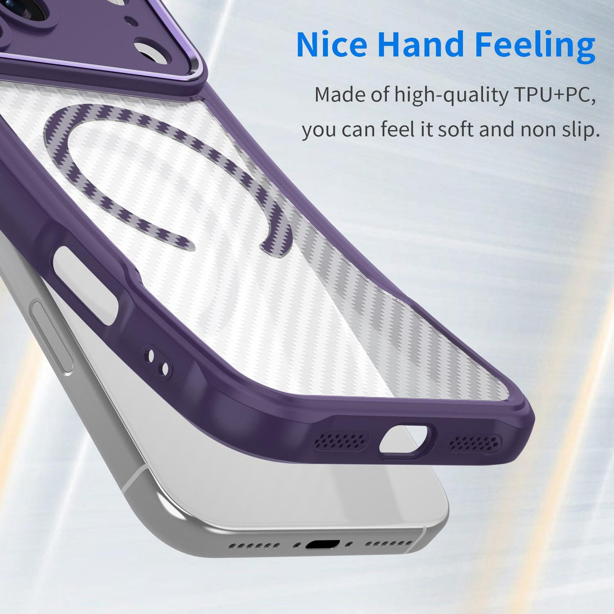 For iPhone 18 Pro Carbon Fiber Texture MagSafe Translucent Phone Case - Purple - EDA006491727D