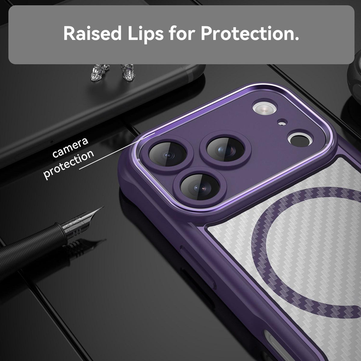 For iPhone 18 Pro Carbon Fiber Texture MagSafe Translucent Phone Case - Purple - EDA006491727D