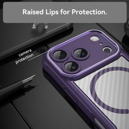 For iPhone 18 Pro Carbon Fiber Texture MagSafe Translucent Phone Case - Purple - EDA006491727D
