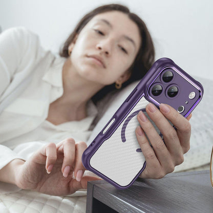 For iPhone 18 Pro Carbon Fiber Texture MagSafe Translucent Phone Case - Purple - EDA006491727D