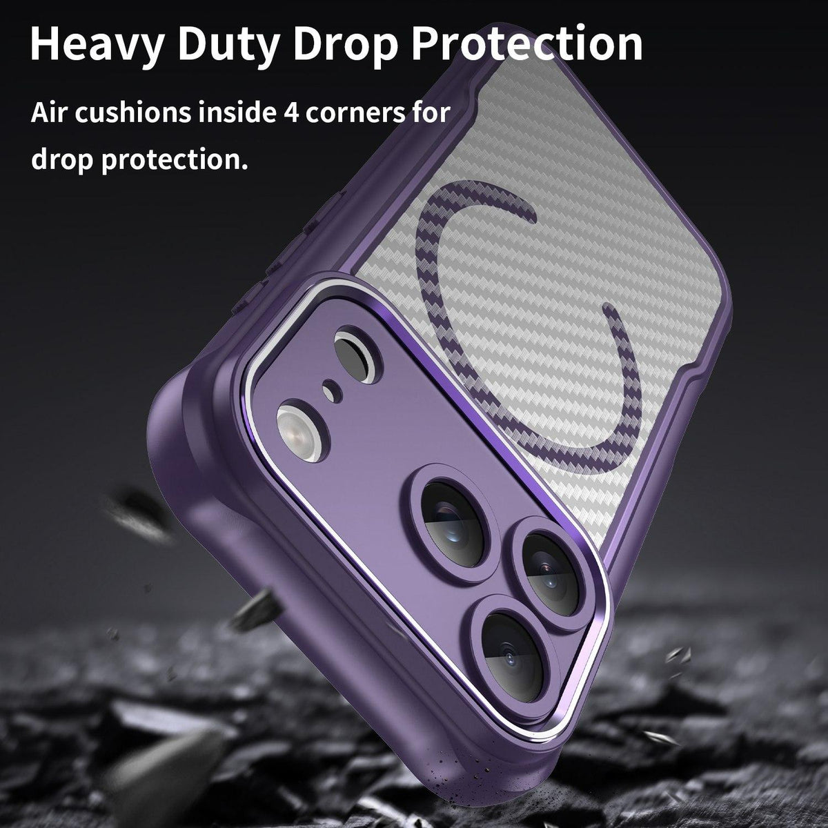 For iPhone 18 Pro Carbon Fiber Texture MagSafe Translucent Phone Case - Purple - EDA006491727D