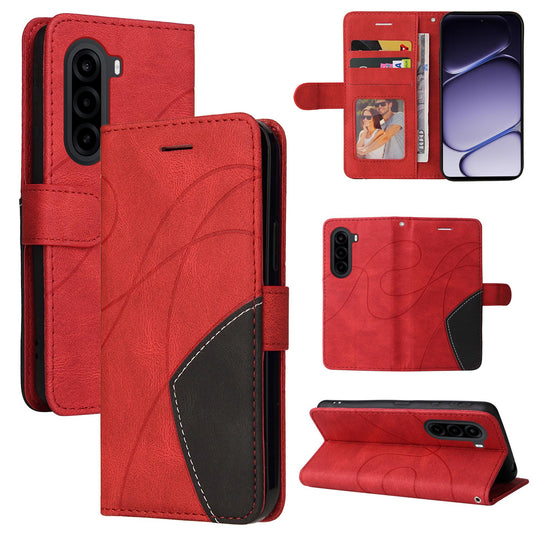 For OnePlus Nord CE6 Lite/Turbo 6X 5G Dual-color Splicing Flip Leather Phone Case - Red - EDA006501407B