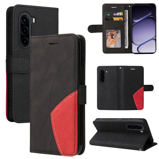 For Realme P4x 5G Dual-color Splicing Flip Leather Phone Case - Black - EDA006501511C