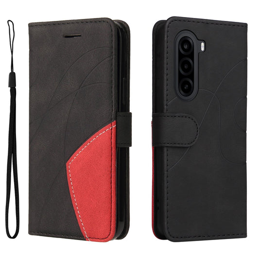For Realme P4x 5G Dual-color Splicing Flip Leather Phone Case - Black - EDA006501511C