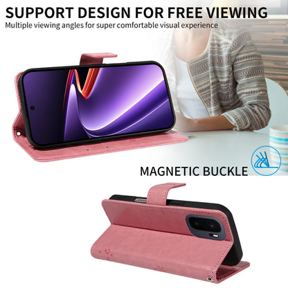 For OnePlus Ace 6 Ultra Tree & Cat Embossed Pattern Flip Leather Phone Case - Pink - EDA006504808A