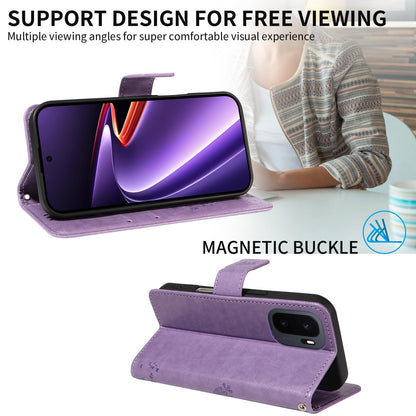 For OnePlus Ace 6 Ultra Tree & Cat Embossed Pattern Flip Leather Phone Case - Light Purple - EDA006504808C