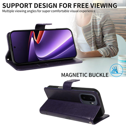 For OnePlus Ace 6 Ultra Tree & Cat Embossed Pattern Flip Leather Phone Case - Purple - EDA006504808I