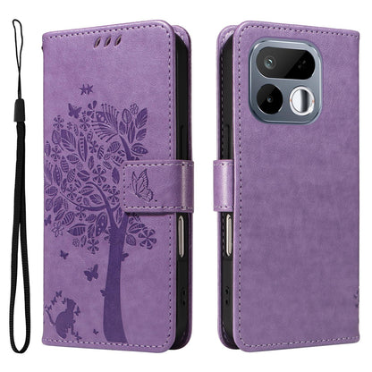 For Realme 16T 5G Tree & Cat Embossed Pattern Flip Leather Phone Case - Light Purple - EDA006505010C