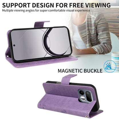 For Realme 16T 5G Tree & Cat Embossed Pattern Flip Leather Phone Case - Light Purple - EDA006505010C