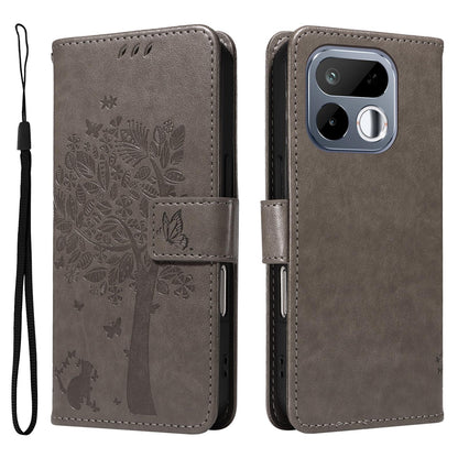 For Realme 16T 5G Tree & Cat Embossed Pattern Flip Leather Phone Case - Grey - EDA006505010E