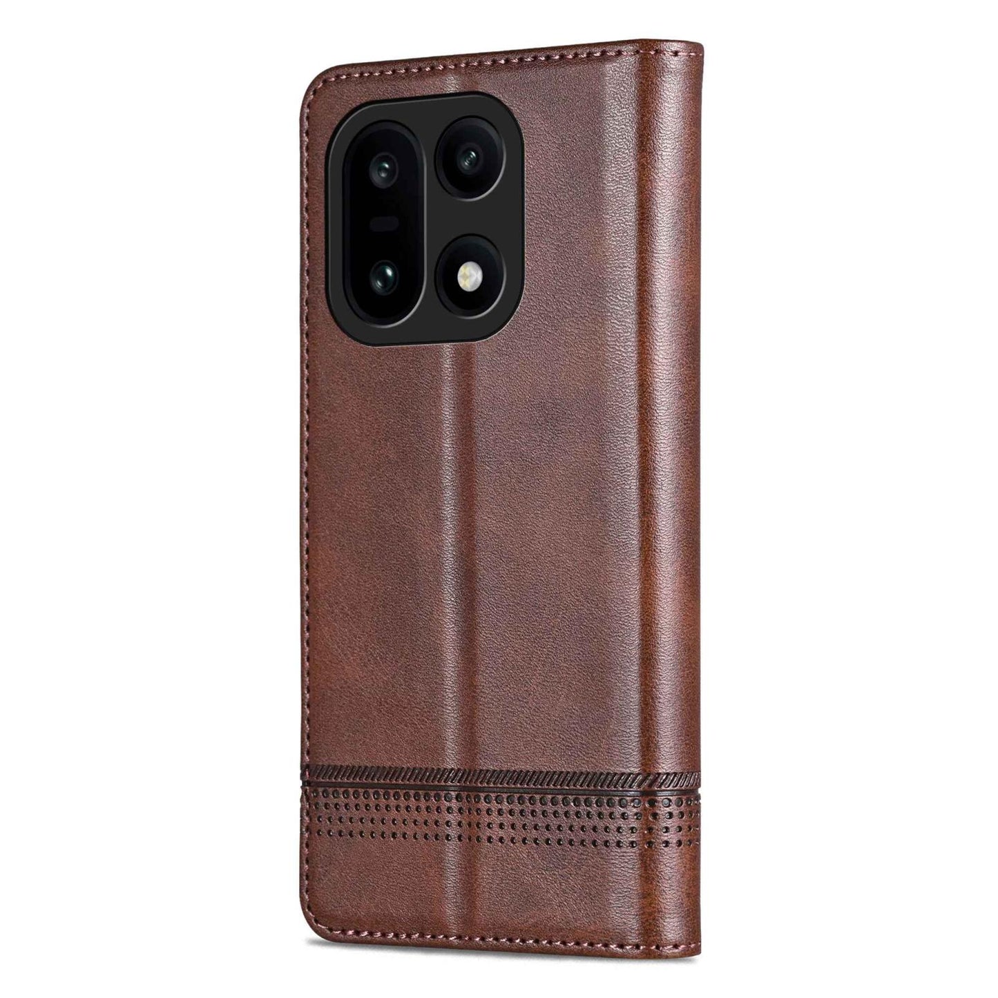 For OnePlus 15 AZNS Magnetic Calf Texture Flip Leather Phone Case(Dark Brown)