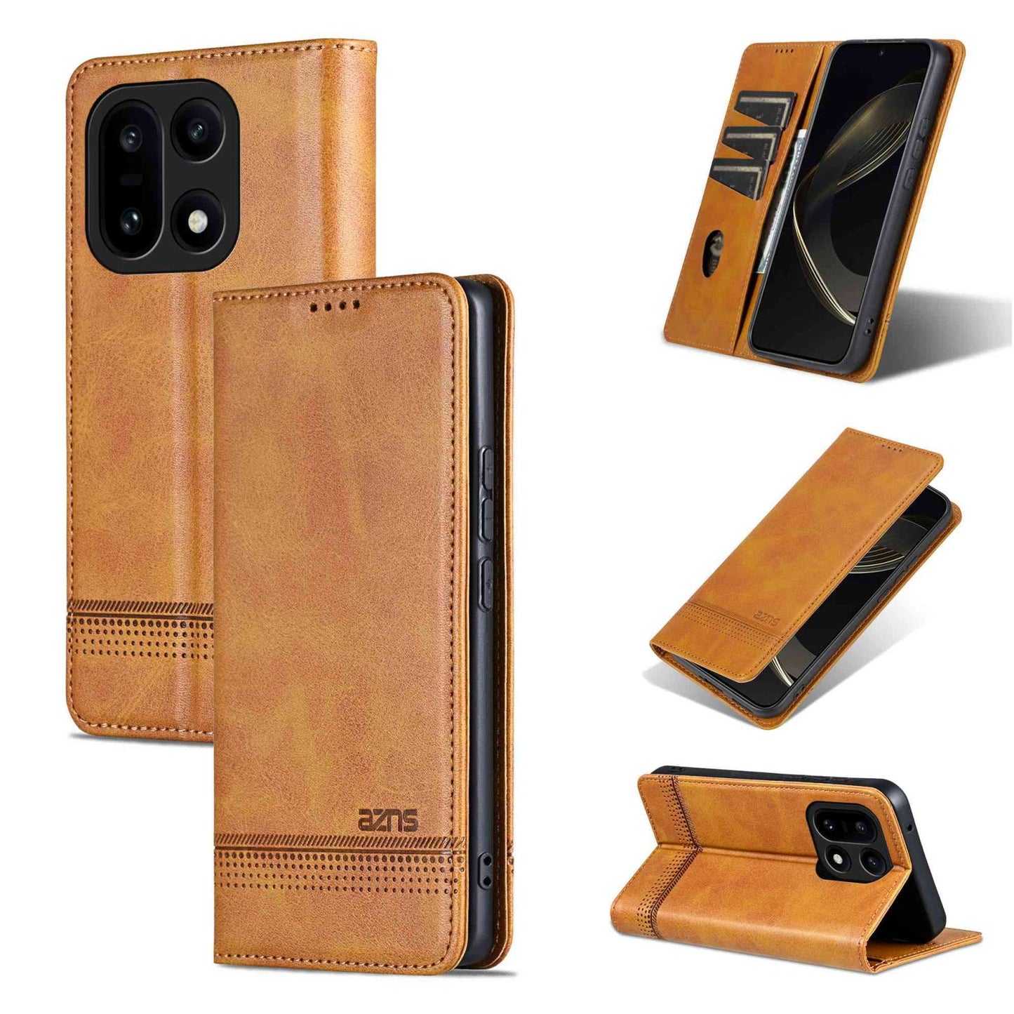 For OnePlus 15 AZNS Magnetic Calf Texture Flip Leather Phone Case(Light Brown)