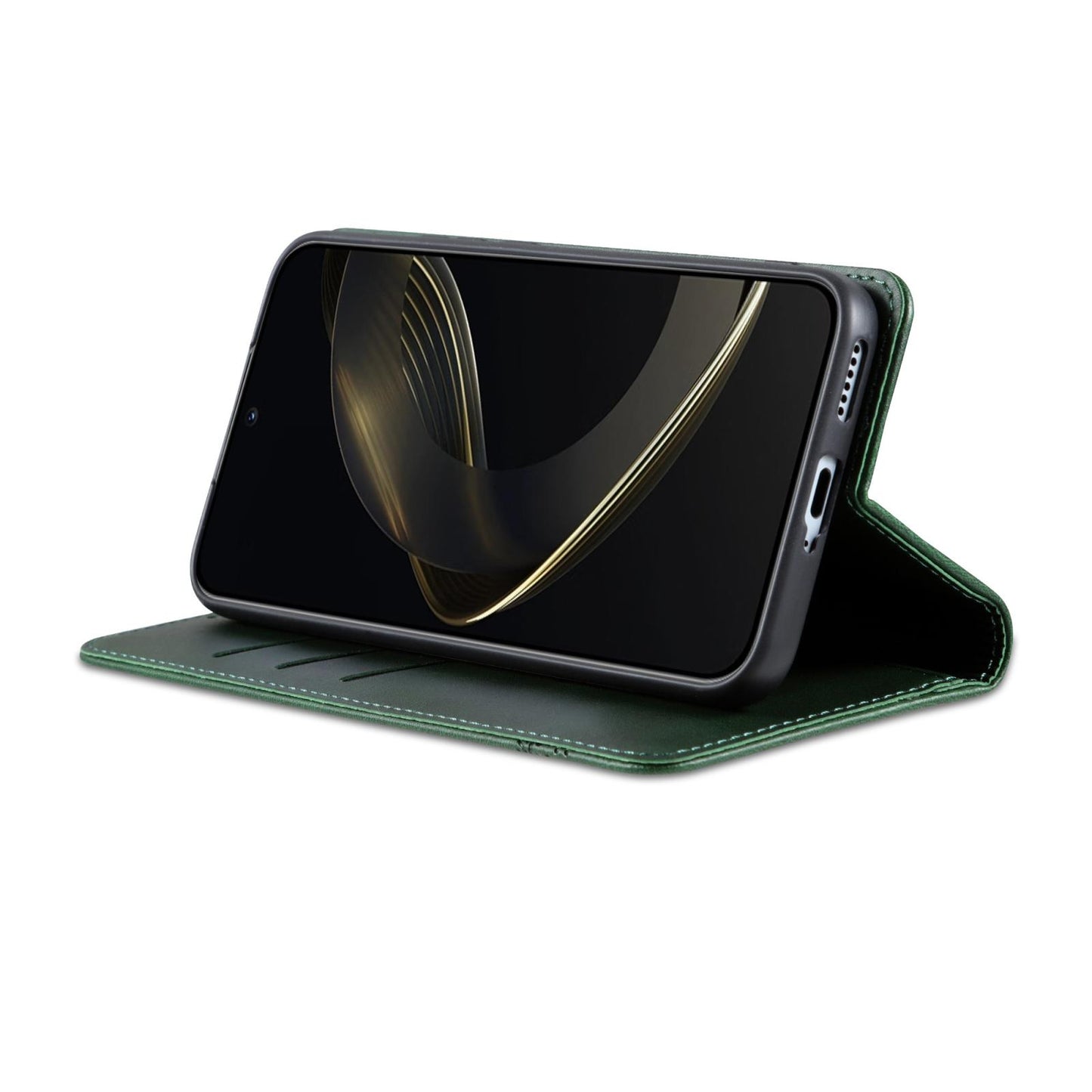 For OnePlus 15 AZNS Magnetic Calf Texture Flip Leather Phone Case(Dark Green)