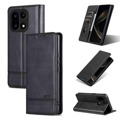 For OnePlus 15 AZNS Magnetic Calf Texture Flip Leather Phone Case(Black)