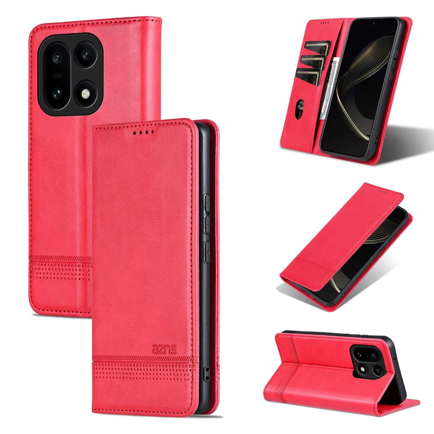 For OnePlus 15 AZNS Magnetic Calf Texture Flip Leather Phone Case(Red)