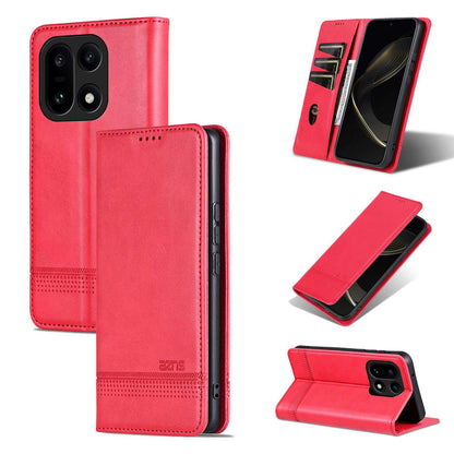 For OnePlus 15 AZNS Magnetic Calf Texture Flip Leather Phone Case(Red)